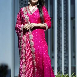 HETVI CREATION Bandhani Embroidered Straight Kurta With Trousers & Dupatta-37