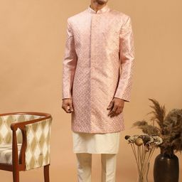 SHRESTHA BY VASTRAMAY Men Peach Colored & Cream Colored Printed Sherwani Set-44