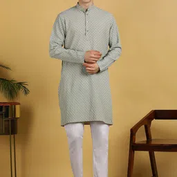 FUBAR Geometric Self Design Mandarin Collar Straight Kurta with Pyjamas-picture-29