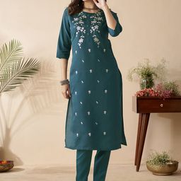 Anouk Ethnic Motifs Embroidered Regular Thread Work Straight Kurta With Trousers-29