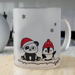 Indigifts White & Red Text or Slogans Printed Matte Christmas Glass Mug - 325ML-53