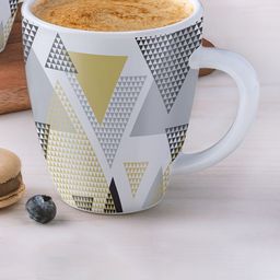 Larah by BOROSIL White & Beige Geometric Printed Opalware Matte Mugs - 400 ML-27
