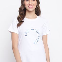 Belliskey Women White & Blue Typography Printed T-shirt-image-94