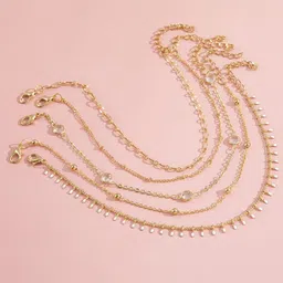 Shining Diva Fashion Set Of 5 Gold-Plated Anklets-97