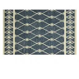 saraswatii global Navy Blue & Beige Geometric Printed Woolen Rectangle Carpet-49