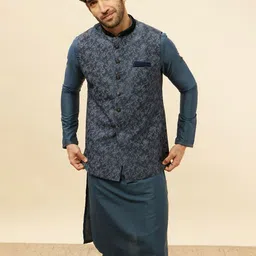 Manyavar Floral Printed Mandarin Collar Nehru Jacket-image-28