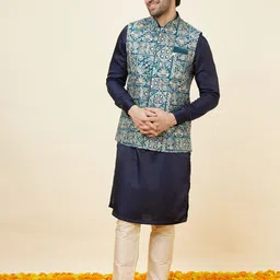 Manyavar Floral Embroidered Nehru Jacket-image-19