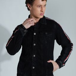 High Star Spread Collar Long Sleeves Cotton Denim Jacket-36