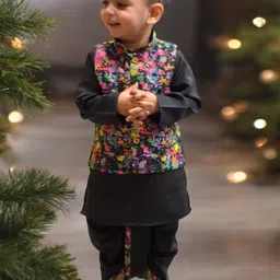A.T.U.N. Boys Mandarin Collar Straight Kurta with Dhoti Pants-33