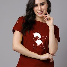Friskers Maroon Panda Printed Pure Cotton Tshirt-image-8
