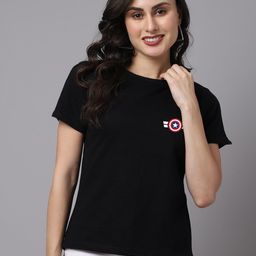 Friskers Women Black Captain America Printed Cotton T-shirt-image-84