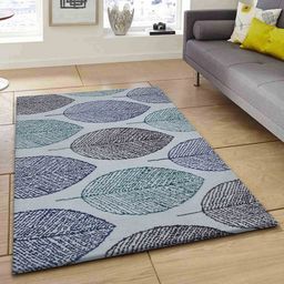 PRESTO White & Blue Floral Polyester Carpet-35