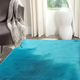 Shopgallery Turquoise Blue Textured Anti Skid Rectangle Shaggy Carpet-21