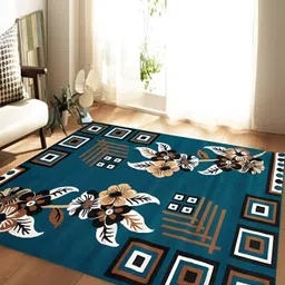 SANA CARPET Blue & Black Floral Anti-Skid Polyester Carpet-12