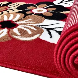 SANA CARPET Red & Black Floral Anti-Skid Polyester Carpet-13