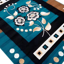 SANA CARPET Blue & black Floral Anti-Skid Polyester Carpet-23