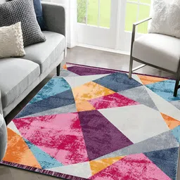 Sparrow world Gold-Toned Geometric Printed Anti-Skid Carpet-40