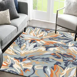 Sparrow world Orange & Brown Floral Printed Anti Skid Rectangle Carpet-49