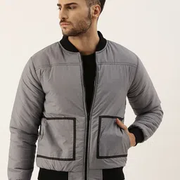 Campus Sutra Men Grey Black Windcheater Outdoor Bomber Jacket-picture-19