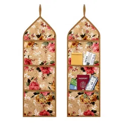 Kuber Industries Beige & Green 2 Pieces Floral Document Holder Wall Hanging Organizer-39