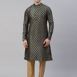 Readiprint Fashions Men Green Floral Kurta with Trousers-image-53