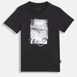 Puma Boys Black Printed Regular Fit Pure Cotton T-shirt-image-82