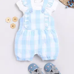 Moms Love Infants Girls Checked Cotton Dungaree & T-shirt-image-43