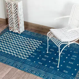 HANDICRAFT PALACE Blue & White Printed Rectangular Cotton Carpet-21