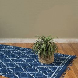 HANDICRAFT PALACE Blue & White Geometric Hand Block Printed Cotton Carpet-picture-5