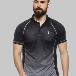 Campus Sutra Black & Grey Polo Collar Raglan Sleeves Sports T-shirt-image-26