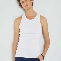 KIABI Round Neck Sleeveless Cotton Basic Innerwear Vest ZQ445REAL WHITE-image-79