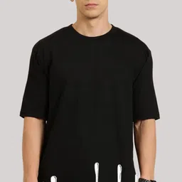 Elibolz Drop-Shoulder Sleeves Longline Cotton Oversized T-shirt-image-99
