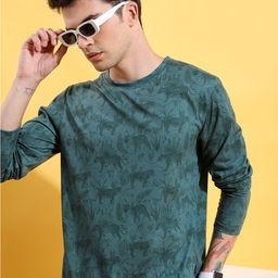 HIGHLANDER Green Tropical Printed Long Sleeve Relaxed Fit T-shirt-image-14