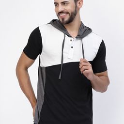 Kalt Colourblocked Hooded Short Sleeves Regular Fit Casual T-Shirt-image-80