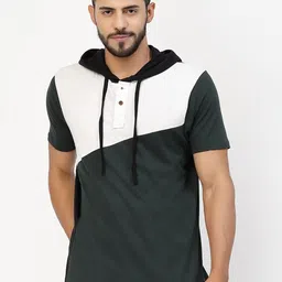 Kalt Colourblocked Hooded Short Sleeves Regular Fit Casual T-Shirt-image-83