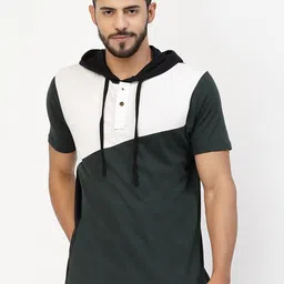 Kalt Colourblocked Hooded Short Sleeves Regular Fit Casual T-Shirt-image-18