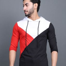 Eyebogler Men Colourblocked Hooded Pockets T-shirt-image-51