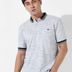 Campus Sutra White & Black Striped Round Neck Cotton T-shirt-image-27