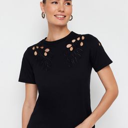 Trendyol Round Neck Cut Outs Cotton T-shirt-image-93