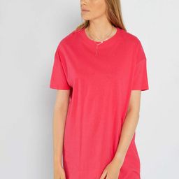 KIABI Round Neck Drop-Shoulder Sleeves Longline Cotton T-shirt-3