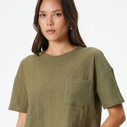 Koton Round Neck Cotton Crop Regular Fit T-shirt-image-70
