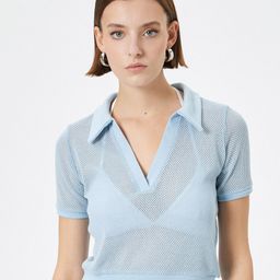 Koton V-Neck Cotton Crop T-shirt-image-60