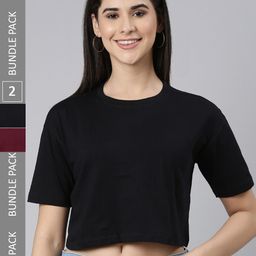 Kryptic Pack Of 2 Drop Shoulder Sleeves Cotton Crop T-shirt-image-70