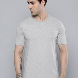 Mast & Harbour Grey Melange Round Neck Regular Fit Cotton T-shirt-image-0