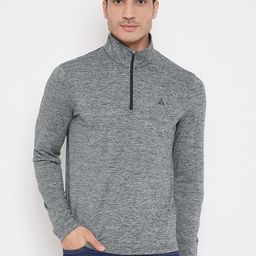 ATHLISIS Men Grey Melange High Neck Pockets T-shirt-image-49