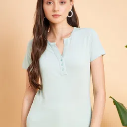 MINT STREET Women Sea Green Pockets T-shirt-picture-1
