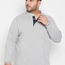 bigbanana Men Plus Size Mandarin Collar Pure Cotton T-shirt-3