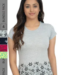 IndiWeaves Pack Of 4 Floral Printed Pure Cotton T-shirt-image-36