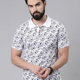 Kryptic Floral Printed Polo Collar Pure Cotton T-shirt-picture-19