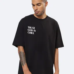 Mad Over Print Trust God Printed Drop-Shoulder Sleeves Cotton Oversized Tshirt-image-68